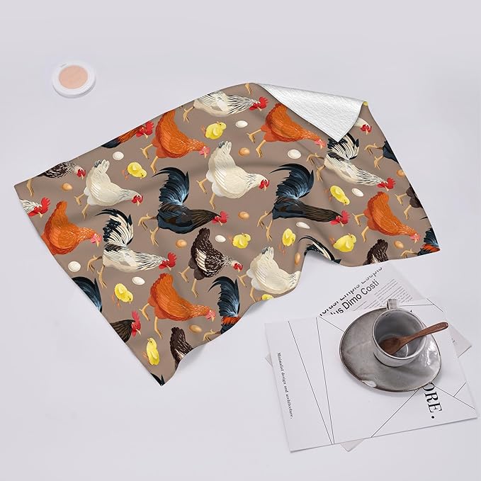Rooster Chicken Dish Towels Set of 2, Absorbent Vintage Decorative Kitchen Towels dishcloths, Retro Kitchen Baking Bar Bathroom Decor Drying Cloth