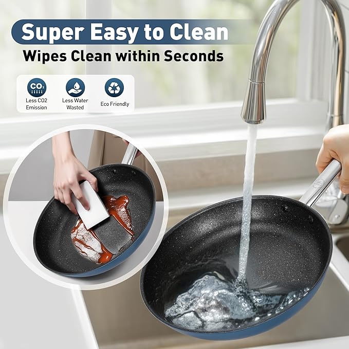 DishDelight Pots and Pans Set Nonstick, 9,11 Inch Frying Pan Set, Induction Ceramic Frying Pans with Stay-Cool Handles, Added Plasma Diamond, Blue