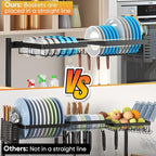 PUSDON Over Sink Dish Drying Rack Stainless Steel, Adjustable Large Dish Drainer for Storage Kitchen Organization Black 2 Tier-Simplified(26"-38")