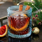 Kate Aspen Ribbed Retro Arch Floral Aqua Blue Drinking Glasses Set of 6, (10 oz) Vintage Glassware Set Cocktail Glass Set, Juice Glass, Water Cups | Great Hostess Gift & Gift for New Home Owners