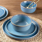 GBHOME Ceramic Dinnerware Sets for 4, 12 Pieces Stoneware Plates and Bowls Sets, Reactive Glaze Dishes -Scratch Resistant, Dishwasher&Microwave Safe-Alaskan Blue