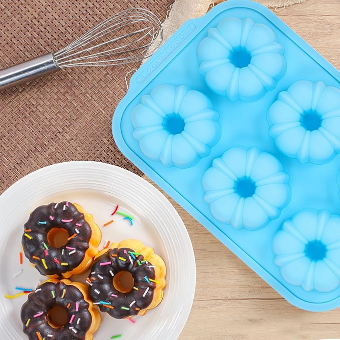Mini Fluted Tube Cake Pans for Baking with Metal Reinforced Frame, 2Pcs Silicone 6-Cavity Mini Flan Molds, Nonstick Baking Mold for Cupcake, Brownie, Donuts, Cornbread, Jello