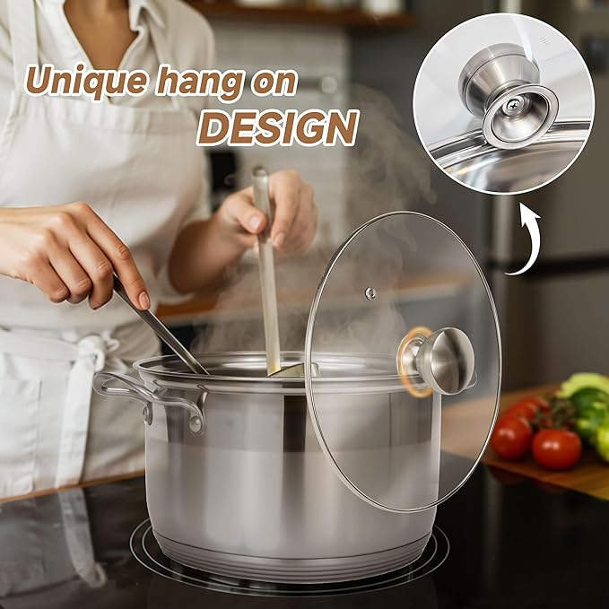 Ohtomber Stainless Steel Stock Pot - 12 Quart Large Cooking Pot with Lid for Pasta, Soup, Spaghetti, Nonstick Thick Base Deep Stockpot, Kitchen Cookware for Stew, Simmer, Boiling, Canning