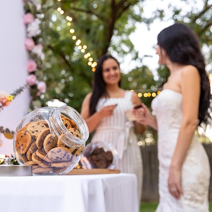 Set of 2 Large Glass Cookie Jars for Kitchen Counter + Marker & Labels - 1 Gallon Food Storage Canisters with Airtight Lids, Coin & Penny Jar for Candy Buffet, Coffee, Laundry Detergent Holder.