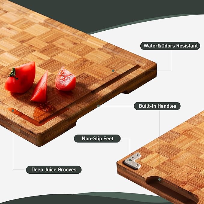Extra Large Bamboo Cutting Board with Non Slip Feet and Over Sink Butcher Block Chopping Board Nice Solid Thick Wooden Juice Groove Big Xl XXl xlarge Best Hardwood Kitchen Counter Organic
