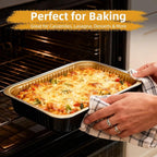 Aluminum Foil Pan with Lids,Heavy Duty Disposable Aluminum Baking Pans,14.57"×10.63" Steam Table Pan for Cooking,Heating, Storing,Prepping Roasting and Chafing(15 Pack Black and Gold w/Lids)