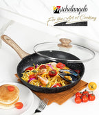 MICHELANGELO 10 Inch Frying Pan with Lid, Nonstick Frying Pan with Healthy Granite Coating, Nonstick Pan with Anti-Scald Handle, Induction Compatible
