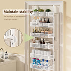 6-Tier Over The Door Pantry Organizer with Mesh Baskets, Adjustable & Stable Hanging Spice Rack for Kitchen, Bathroom, Bedroom, and Baby Essentials Storage (16" W 6-Tiers, White)