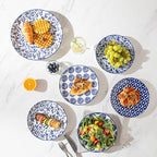Sweejar 10.5 Inch Ceramic Dinner Plates Set, Large Porcelain Dessert Plates, Microwave & Dishwasher Safe Party Plates for Salad, Pasta, Meat Steak, Set of 6(Vintage Blue)