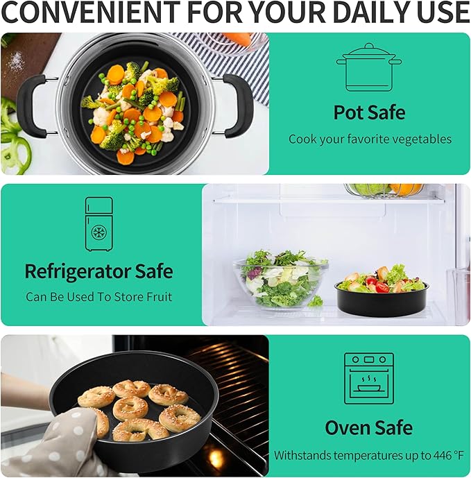 P&P CHEF 8 Inch Cake Pan Set of 3, Non-Stick Round Cake Pans Tins for Tier Smash Cakes, Baking Pans Set & Essential Bakeware, Stainless Steel Core & Leak-Proof