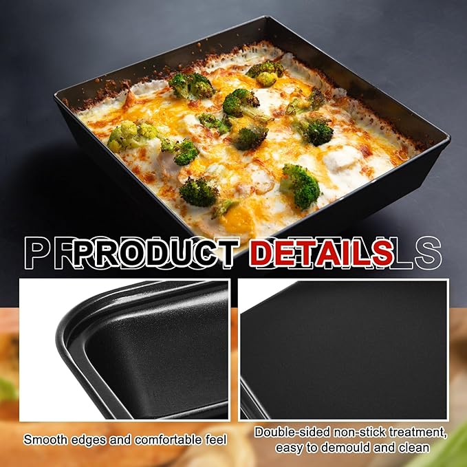 3 Pcs Detroit Style Pizza Pan 10 x 10 x 1.8 in Hard Rectangular Deep Pizza Pans Non Stick Sicilian Style Pizza Pan Dish Pre Seasoned Bakeware Kitchenware