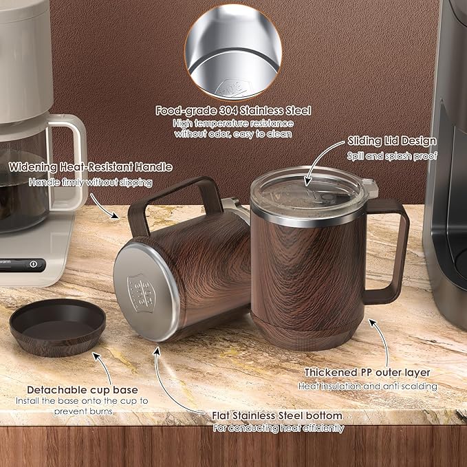 Coffee Mug Warmer & Mug Set for Desk, Electric Coffee Cup Warmer with 16oz Heated Mug, Smart Coffee Heater with Auto Shut Off for Office/Home, Christmas/Birthday/Coffee Gifts for Men & Women, Wood