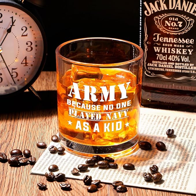Futtumy Army Gifts for Men, Army Because No One Played Navy As A Kid Whiskey Glass, Military Gifts for Men, Army Veteran Gifts for Men, Navy Gifts for Men, 10 Oz Whiskey Gifts