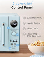 COMFEE Retro Ovens, Small 6 Auto Menus, 0.9 cu.ft Countertop Compact Microwaves with Multi-Stage Cooking, Mute Function, LED Digital, Green/900W, CMO-MMP02AA(GN), Green