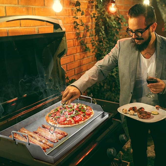 GGC Universal Griddle for Gas Grills, 25" x 16" Flat Top Griddle Plate for Gas Stove, Stainless Steel Griddle for Camping Stove, Nonstick Cooking Griddle for Charcoal, Tailgating, Parties