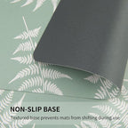QIYI Placemats Set of 4, 12x18 Inch PU Leather Place Mats for Kitchen Dinning, Heat Resistant Anti Slip Green White Table Mats, Waterproof Wipeable Washable Placemat Party Table Décor, Fern Leaves