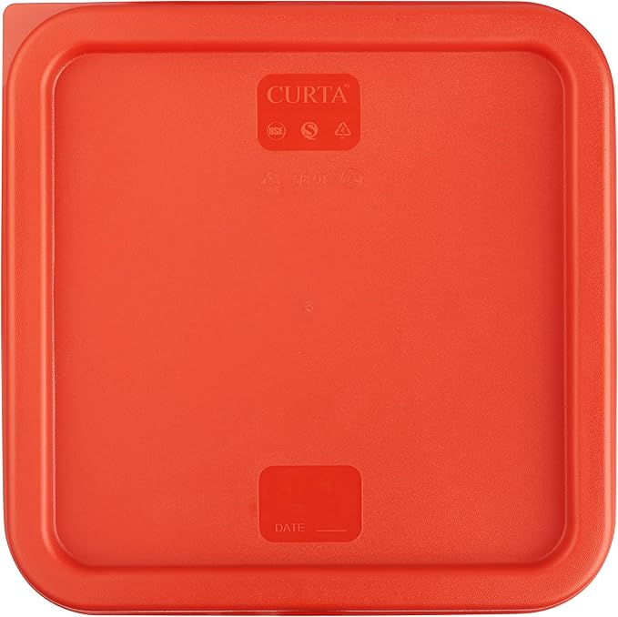 CURTA 4 Pack Food Storage Container with Red Lid - NSF Commercial Grade in 6.0 Qt - Square, Clear, Polycarbonate
