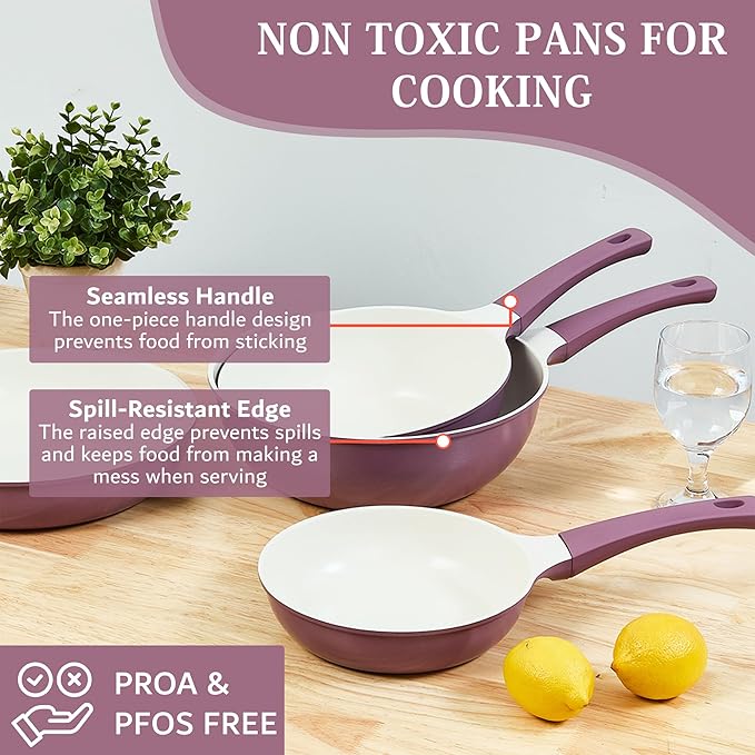 UPIT Non Stick Ceramic Frying Pan Skillet | Scratch-Resistant PFOA & PFOS Free Non Toxic Pan for Cooking | Compatible with Induction, Gas & Electric Stovetops (8 IN)