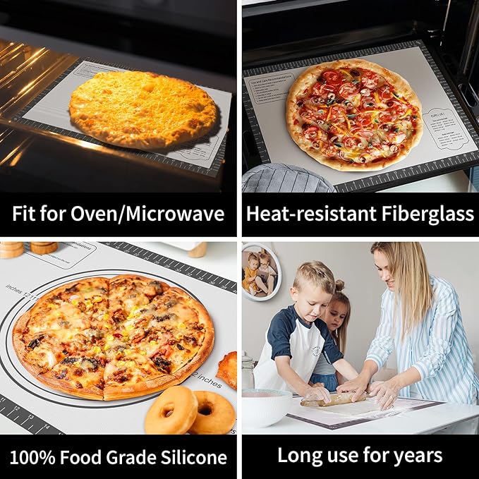 Silicone Baking Mat Non Stick Pastrty Mat for Dough Rolling Mat for Making Cookies, Macarons,Bread,Cake and Candy Reusable Kitchen Counter Mat Fondant Mat Oven Mat Placemat Baking Supplies Tools