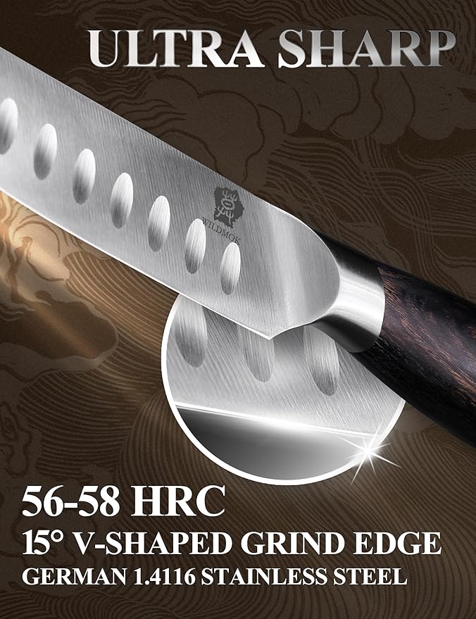 WILDMOK 5 Inch Steak Knives Set of 4, Ultra Sharp Steak Knives Kitchen Knives Set, German Stainless Steel Steak Knife Set Black Pakkawood Handle with Gift Box