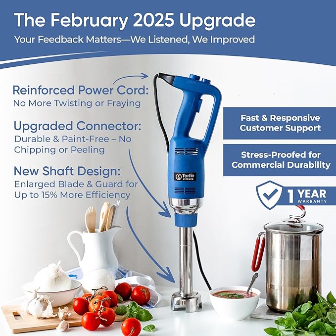 TK Commercial Immersion Blender, 500 Watt/.5 HP Variable Speed Motor, 16,000 RPM Heavy Duty with Performance Assurance - 12"