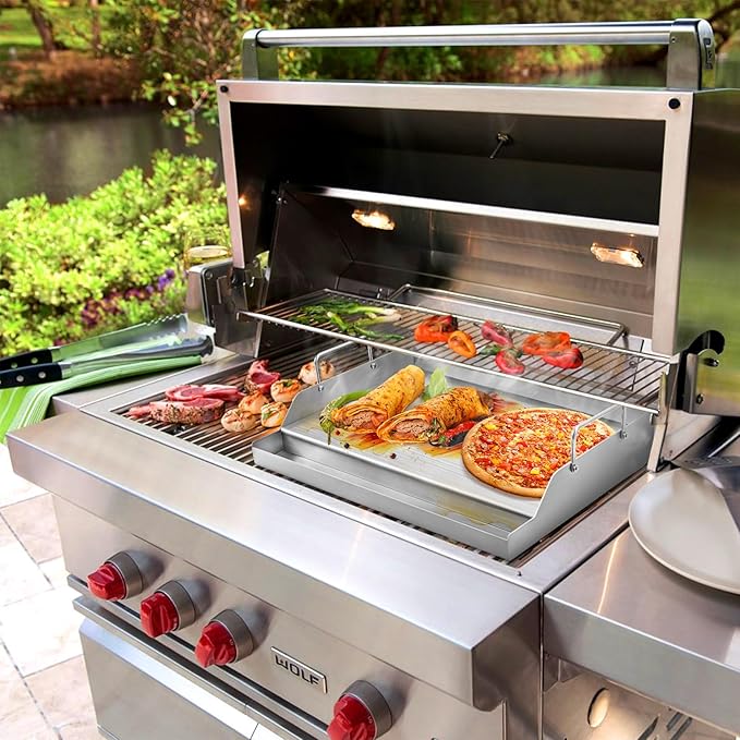 GasSaf Universal Stainless Steel Griddle for Gas Grills and Gas Stove, 18 x 12.5 Griddle Plate for Outdoor Camping, Tailgating, Parties, Flat Plate for Weber Chargriller Charbroil and More Grills