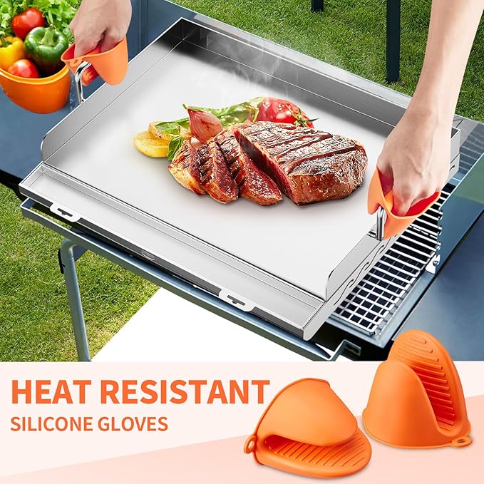 Griddle for Gas Grill- Stainless Steel Griddle, Flat Top Grill with Removable Grease Tray, Stove Top Griddle Pan for Charcoal Grill, Griddle Cooking Plate for Outdoor Grilling (17" x 13" x 2.2")