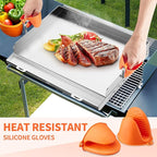 Griddle for Gas Grill- Stainless Steel Griddle, Flat Top Grill with Removable Grease Tray, Stove Top Griddle Pan for Charcoal Grill, Griddle Cooking Plate for Outdoor Grilling (17" x 13" x 2.2")