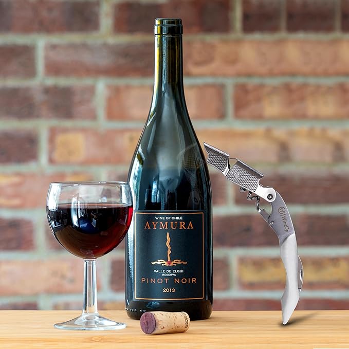 WineOp Professional Wine Opener Luxury Double Hinged Waiter's Corkscrew Wine Bottle Key - Cork screwer for Servers, Bartenders, Sommelier and Home Use | All-In-One Stainless Steel (Silver Handle)