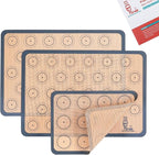 Silicone Baking Mat Macaron - Set of 3 (2 Half Sheet Liners and 1 Quarter Sheet), Non Stick Silicon Cookie Oven Liner For Macaroons, Bake Pans, Pizza, Toaster, Cake and Bread Making (16.5x11.6, Grey)