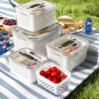 5 Pack Large Fruit Storage Containers for Fridge with vent holes and handle，Airtight Food Storage Containers Keep Fruits, Vegetables, Berry, Meat Fresh longer,BPA-free Fridge Storage Container