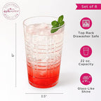 Kate Aspen Clear Plaid Acrylic Glasses Drinkware, Plastic Drinking Glasses Set of 8, 22 oz, Tumblers & Water Glasses Dishwasher Safe, BPA-Free Plastic Cups Reusable for Kithchen, Outdoor, Patio