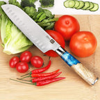 Santoku Knife 7 Inch, Ultra Sharp Japanese Chef Knife, High Carbon Stainless Steel Kitchen Knife with Gift Box and Resin Wood Handle, Ideal Gift for Men and Women