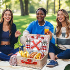 Picnic Basket Set for 4 with Waterproof Blanket Mat Insulation Bag Wicker Floral Pink Red Love Plaid Cute Kawaii Gift for Wedding Birthday Summer Camp Outdoor Camping Beach Travel Christmas