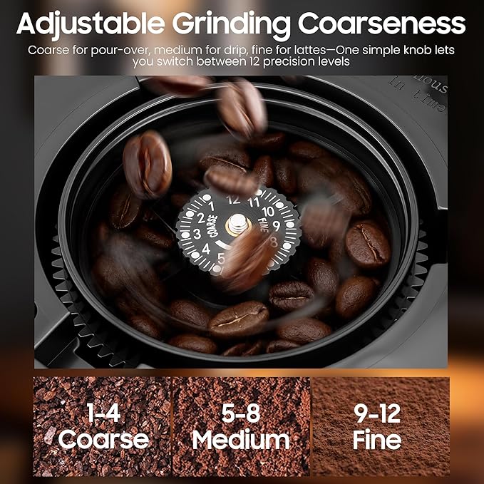 Grind and Brew Coffee Maker,Drip Coffee Maker with Grinder Built In,5-Cup Programmable Coffee Machine with Brew Strength,Warming Plate and Multiple Grind Levels for Home & Office