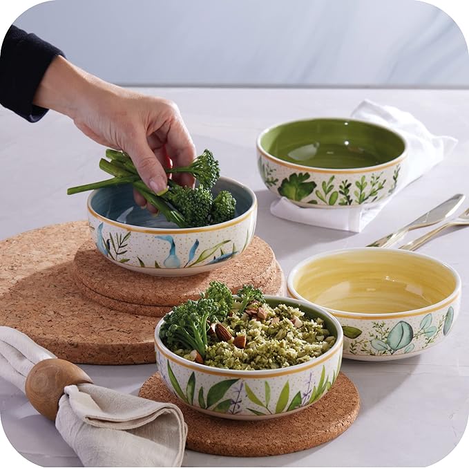 Corona 4 dinnerware Bowls Set | Siena 21oz | service for 4 | Ceramic | Garden decor | Set 4 Bowls | Cerámica