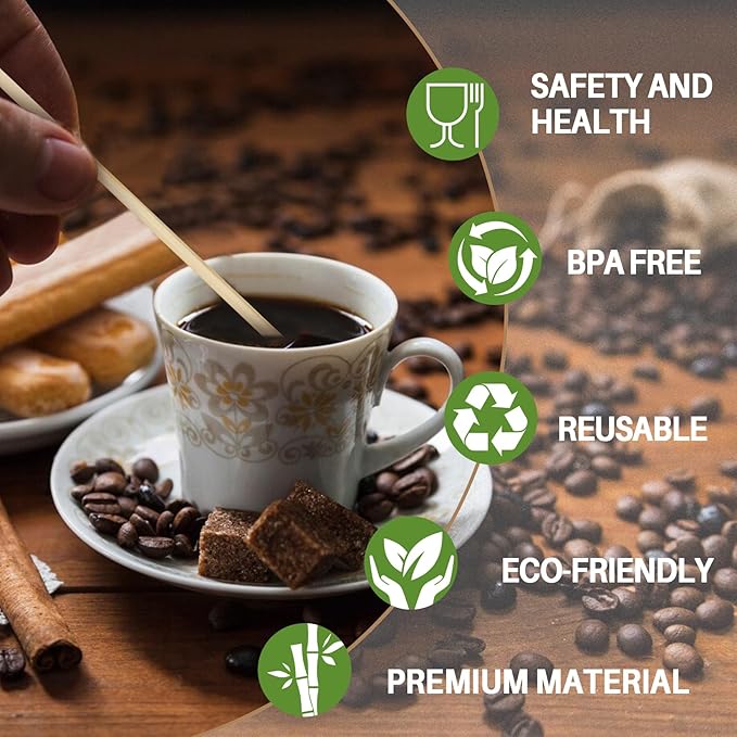 MAQIHAN 1000pcs Sip Stirrers - Bamboo Coffee Stir Sticks Disposable Hot Drink Beverage Stirring Swizzle Stir Sticks For Coffee，Milk, Juice, Cocktail, Chocolate, Suit For Party, Bar 5.5 Inch Square