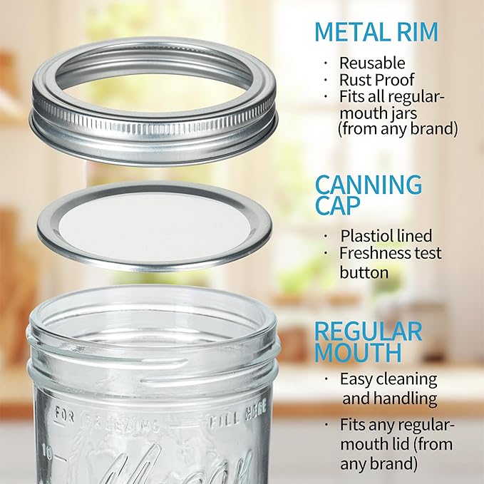 Wide Mouth Mason Jars 16 oz with Lids [8 Pack], Mason Jars with Lids, Canning Jars with Leak Proof, 16 oz Glass Jars for Fermenting, Meal Prep, Freezing, Preserving