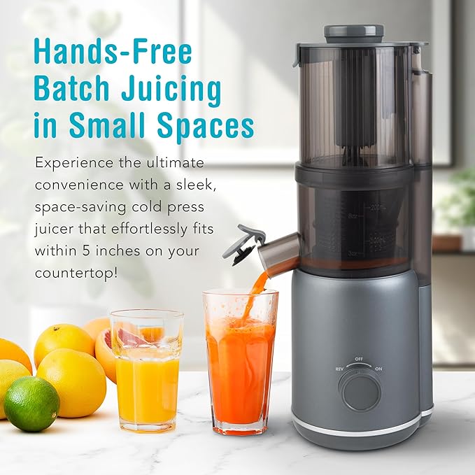 Shine Multi-Batch Compact Cold Press Juicer SMB-1, Hands-Free, Hopper Continuous Feed, Portable