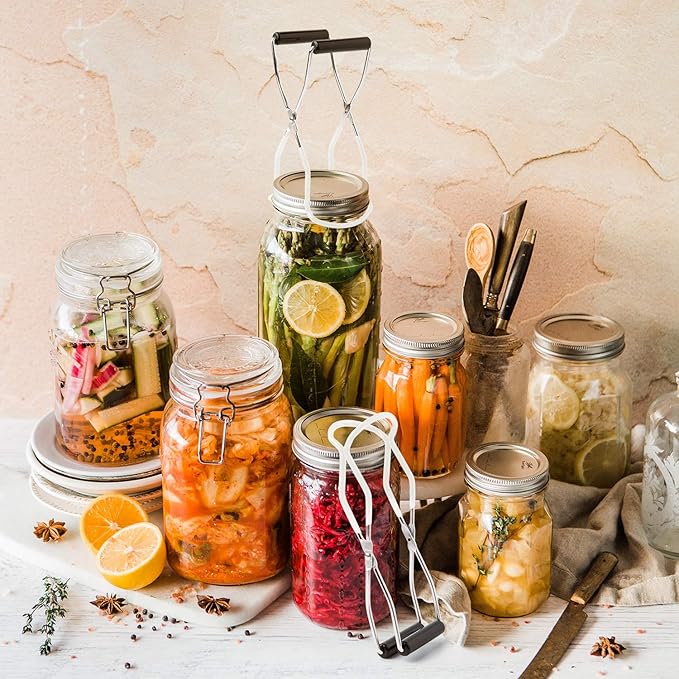 Eeoyu Canning Jar Lifter Tongs Stainless Steel Jar Lifter with Grip Handle for Home Kitchen (White)