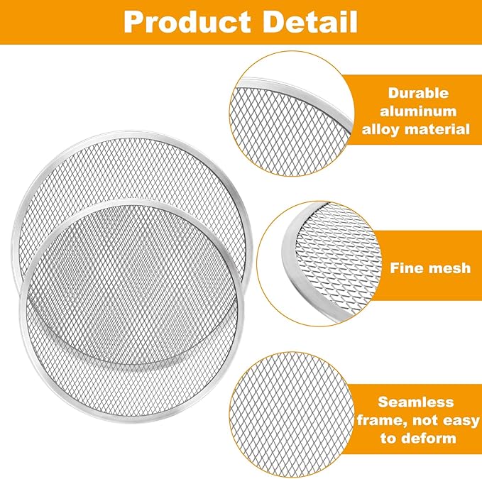 4 Pcs Pizza Screen, Non-Stick Aluminum Alloy Pizza Pan with Holes, Seamless Pizza Mesh Baking Tray for Indoor and Outdoor Baking (9Inch+10Inch+12Inch+13Inch)