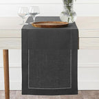 D'Moksha Homes Linen Charcoal Grey Table Runner 144 Inches Long - 100% Pure Linen Extra Long Table Runner 14 x 144 Inch for Summer, Fall and Halloween - Classic Hemstitch