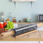 Marble Rolling Pin with Wooden Cradle Thick Handle Set for Baking,18.5 inch Premium Quality Polished Roller for Pizza Dough,Fondant,Pie Crust,Non-Stick Surface Easy to Clean(Black)