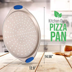 NutriChef 13-Inch Non-Stick Pizza Tray with Silicone Handle - Perforated Round Steel Pan, Dishwasher Safe - 2 Pack - Champagne Gold