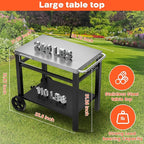 Outdoor Grill Table Cart, Movable Dining Cart, Pizza Oven Table Stand with Wheels Double-Shelf Movable Food Prep and Work Table, Fits for Ninja Ooni Blackstone Weber Q, 33.5"×21" Stainless Steel