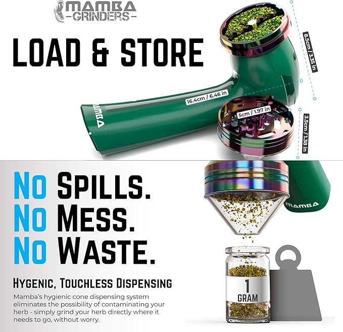 Mamba Original 1g Green USB Electric Herb Grinder. Small Portable Metal Herbal Machine & Spice Mill for the Kitchen