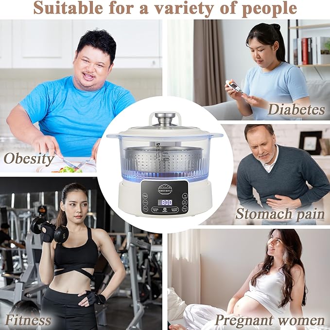 Low Carb Rice Cooker with Reservable-Timable,Low Sugar Multi Functional 3L &2 Cups for Starch Removing Glass Cooker,110v Maximum Power 800w Multi Functional Maker,Liftable Filter Basket (Beige)