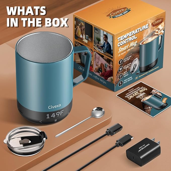 Magnetic Charging Rechargeable Self Heating Coffee Mug, Fast Heating & High Temperature 14Oz APP-Controlled Smart Coffee Cup Warmer, 120 Mins -Hot Up to 149℉ Smart Mug Warmer, Gifts for Women and Men