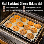 Silicone Baking Mat with 10 Recipes, Non Stick Silicone Pastry Mat, Kneading Dough Rolling Mat Silicone Mats for Baking Cookie, bread, Pizza, Surdough, Extra Thick Oven Mat & Dishwasher Safe