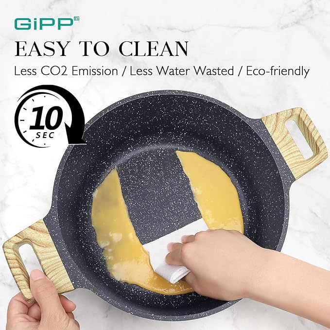 GiPP 21Psc Pots and Pans Set Non Stick - Grey Granite Kitchen Cookware Sets Nonstick Induction Cookware Non-toxic Cooking Pan Set with Silicone Utensils, PFOS and PFOA Free